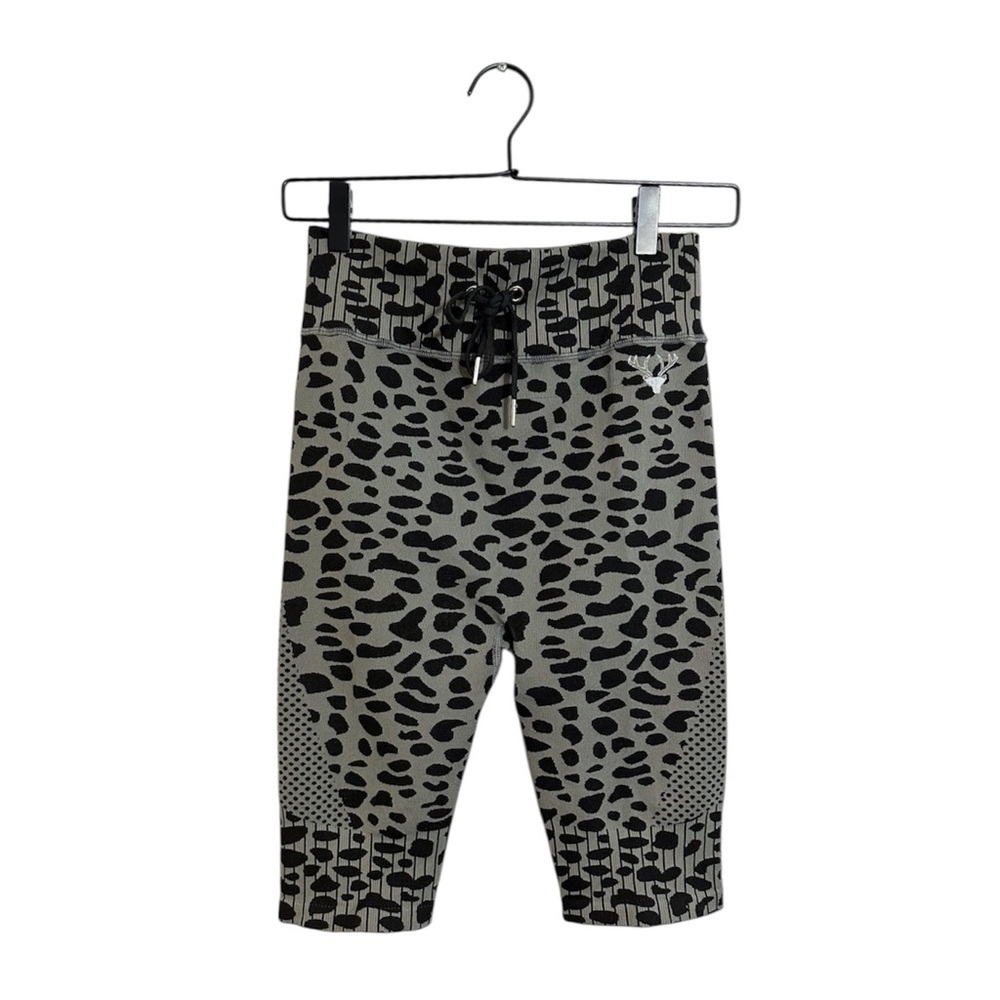Twill Active Tie Waist Seamless Shorts Grey Leopard Print High Waist Size Large - Picture 2 of 11